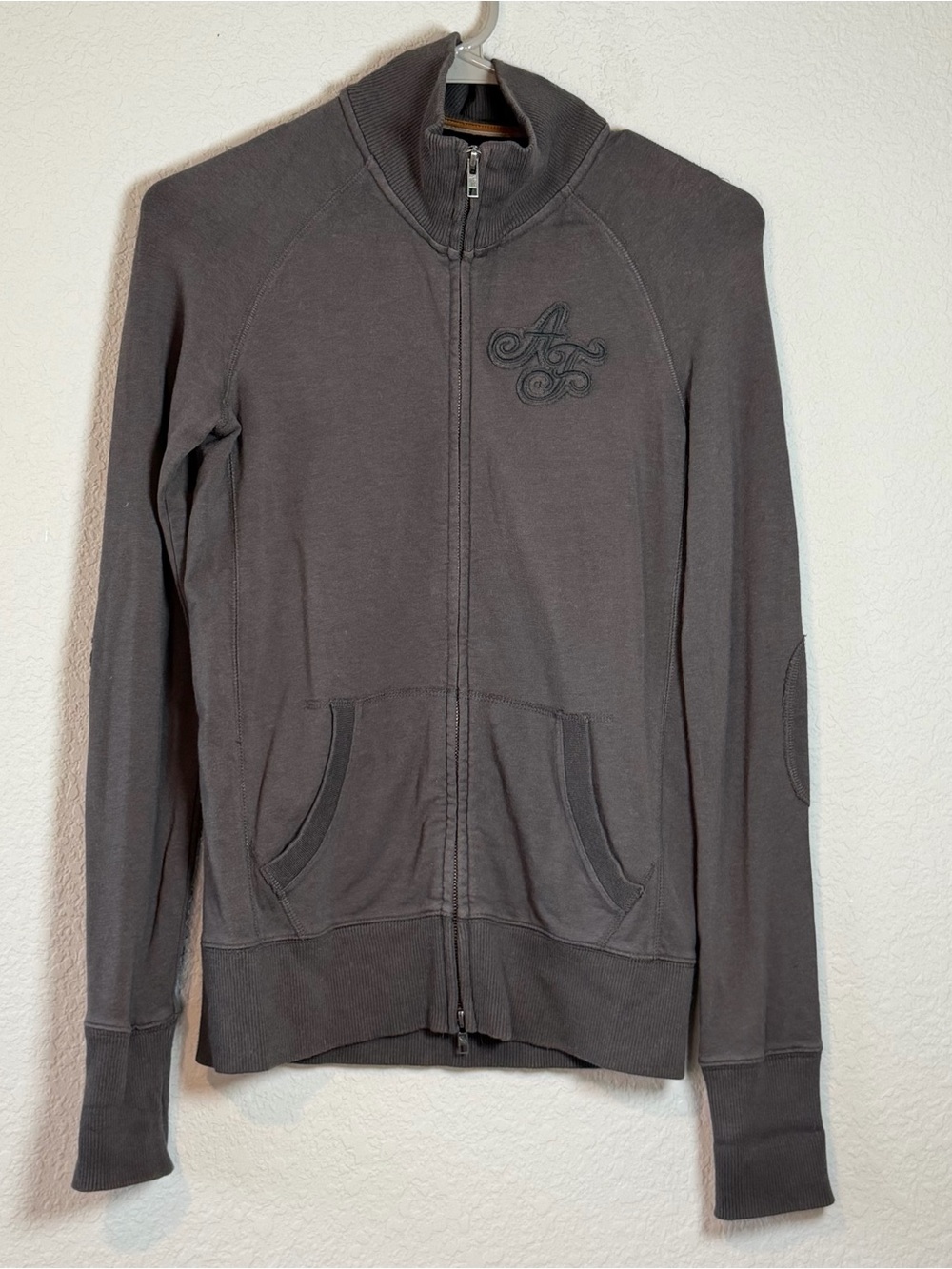 Y2K Abercrombie & Fitch Gray Full-Zip Hoodie Patchwork Embroidered